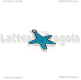 Ciondolo Stella Marina in Acciaio Inox smaltato azzurro 16x13mm