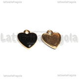 Charm Cuore in metallo dorato smaltato Nero 12.5x11mm