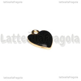 Charm Cuore in metallo dorato smaltato Nero 12.5x11mm