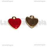 Charm Cuore in metallo dorato smaltato Rosso 12.5x11mm