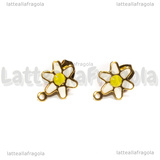 Orecchini a Perno Fiori Margherite in Acciaio Inox Dorato Smaltato 12.5x9mm