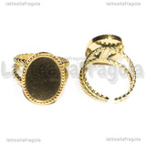 Base Anello in Acciaio Inox Dorato regolabile con base ovale 16x12mm placcato oro 18k