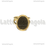 Base Anello in Acciaio Inox Dorato regolabile con base ovale 16x12mm placcato oro 18k