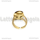 Base Anello in Acciaio Inox Dorato regolabile con base ovale 16x12mm placcato oro 18k