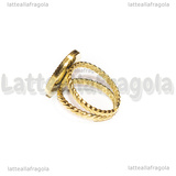 Base Anello in Acciaio Inox Dorato regolabile con base ovale 16x12mm placcato oro 18k
