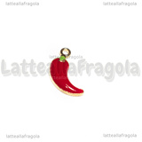 Ciondolo Cornetto Peperoncino in metallo dorato smaltato 17.5x11mm