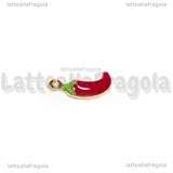 Ciondolo Cornetto Peperoncino in metallo dorato smaltato 17.5x11mm