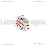 Ciondolo Autobus Pullman 3D in metallo argentato smaltato 17x15mm
