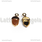Charm Ghianda in metallo dorato smaltato 17x8mm
