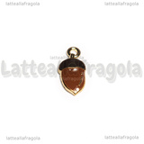 Charm Ghianda in metallo dorato smaltato 17x8mm