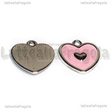 Ciondolo Cuore in metallo argentato smaltato Rosa 17.5x17.5mm