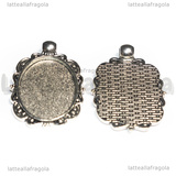 Base Ovale in metallo argento antico per cammei 25x18mm