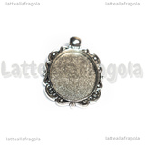 Base Ovale in metallo argento antico per cammei 25x18mm