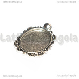 Base Ovale in metallo argento antico per cammei 25x18mm