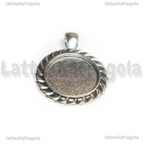 Base Tonda in metallo argento antico per cammeo 20mm