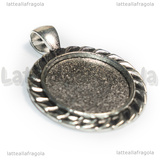 Base Tonda in metallo argento antico per cammeo 20mm