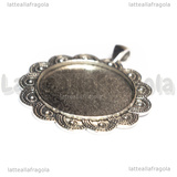 Base Tonda in metallo argento antico per cammeo 30mm