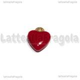 Ciondolo Cuore 3D in Acciaio Inox Dorato smaltato Rosso 12x10.5mm