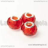 Perla sfaccettata in vetro rosso foro largo 14x9mm