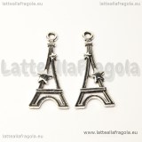 Ciondolo double-face Torre Eiffel e stella in metallo argento antico 29x13mm