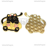 Ciondolo Gatto con Zucca in metallo dorato smaltato 28x24mm