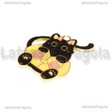 Ciondolo Gatto con Zucca in metallo dorato smaltato 28x24mm