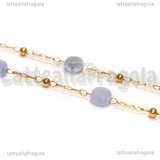 50cm Catena Acciaio Inox Dorato placcato 18K Cristalli Piatti sfaccettati Azzurri