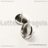 Coppia orecchini a perno in rame Silver Plated con base per cammei da 14mm