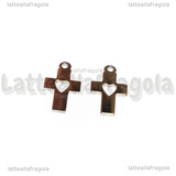 Ciondolo Croce con cuore in Acciaio Inox 18x10mm
