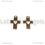 Ciondolo Croce con cuore in Acciaio Inox 18x10mm