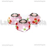Perla in Lampwork Fiori sfondo rosa 14x10mm
