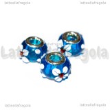 Perla in Lampwork Fiori sfondo blu 16x14mm
