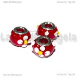 Perla in Lampwork Fiori sfondo rosso 16x14mm