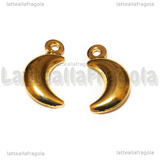Ciondolo Luna 3D in Acciaio Inox Dorato 16x8x3.3mm