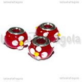 Perla in Lampwork Fiori sfondo rosso 16x14mm