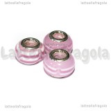 Perla in Lampwork Rosa righe bianche 14x10mm