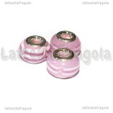 Perla in Lampwork Rosa righe bianche 14x10mm