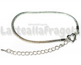 Base Bracciale Gancio Cuore in rame silver plated 18cm