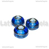 Perla in Lampwork Blu righe Oro Metallizzato 14x10mm