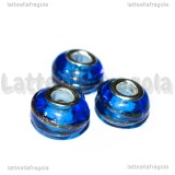 Perla in Lampwork Blu righe Oro Metallizzato 14x10mm