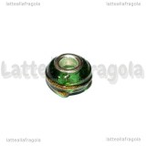 Perla in Lampwork Verde righe Oro Metallizzato 14x10mm