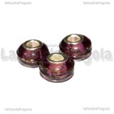 Perla in Lampwork Ametista righe Oro Metallizzato 14x10mm