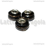 Perla in Lampwork Nero righe Oro Metallizzato 14x10mm