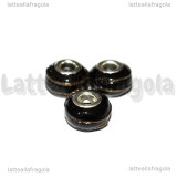 Perla in Lampwork Nero righe Oro Metallizzato 14x10mm