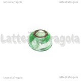 Perla in Lampwork Verde Erba ghirigori argento foro largo 15x10mm