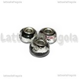 Perla in Lampwork Nero ghirigori argento foro largo 15x10mm