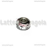 Perla in Lampwork Nero ghirigori argento foro largo 15x10mm