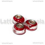 Perla in Lampwork Rosso ghirigori argento foro largo 15x10mm
