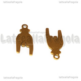 Ciondolo Mano con le Corna in Acciaio Inox Dorato 16x7mm