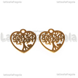 Charm Cuore Albero della Vita in Acciaio Inox Dorato 15.5x5mm